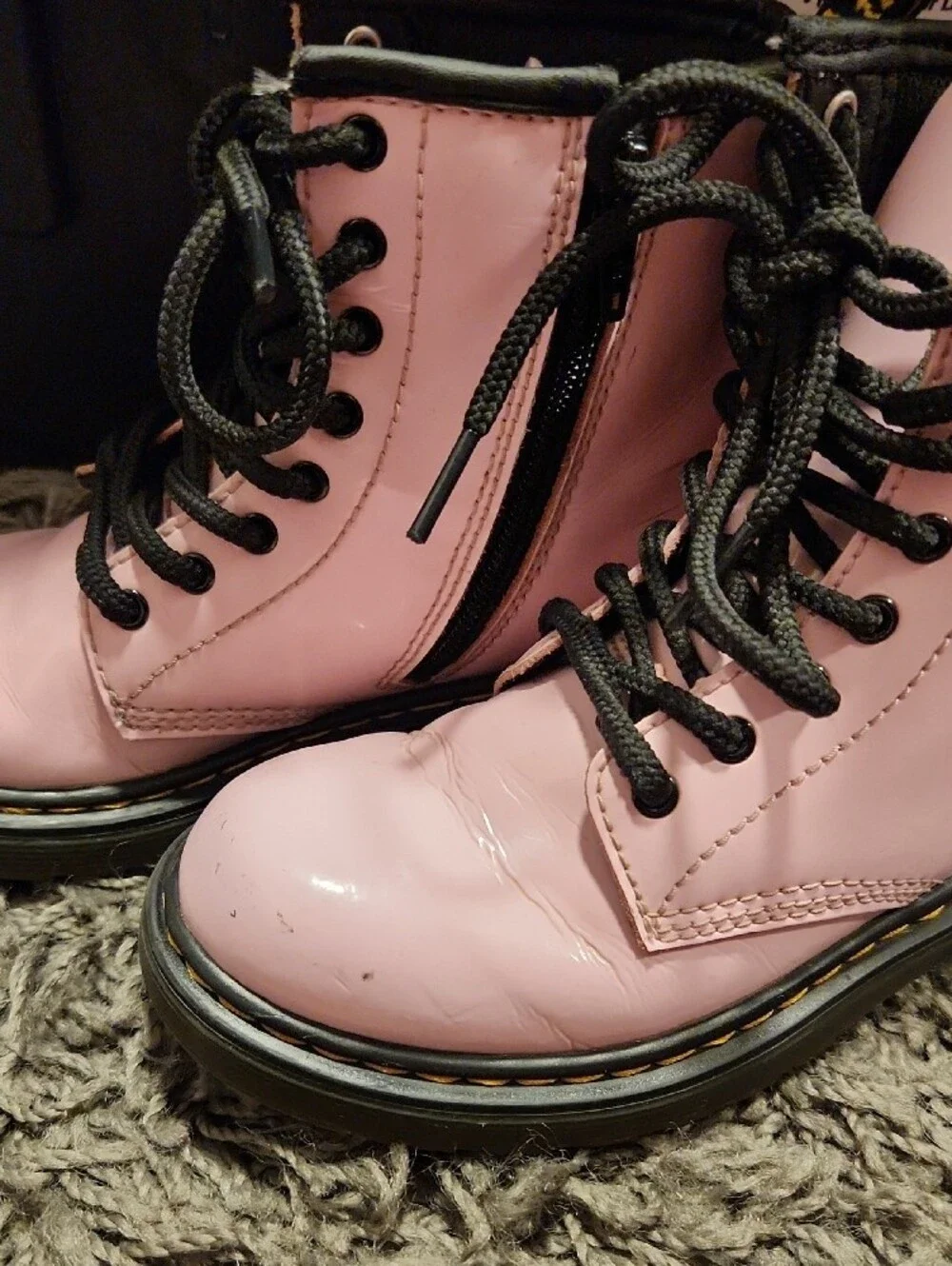 Dr. Martens Pink Lace-Up Kids Combat Boots with Black Laces